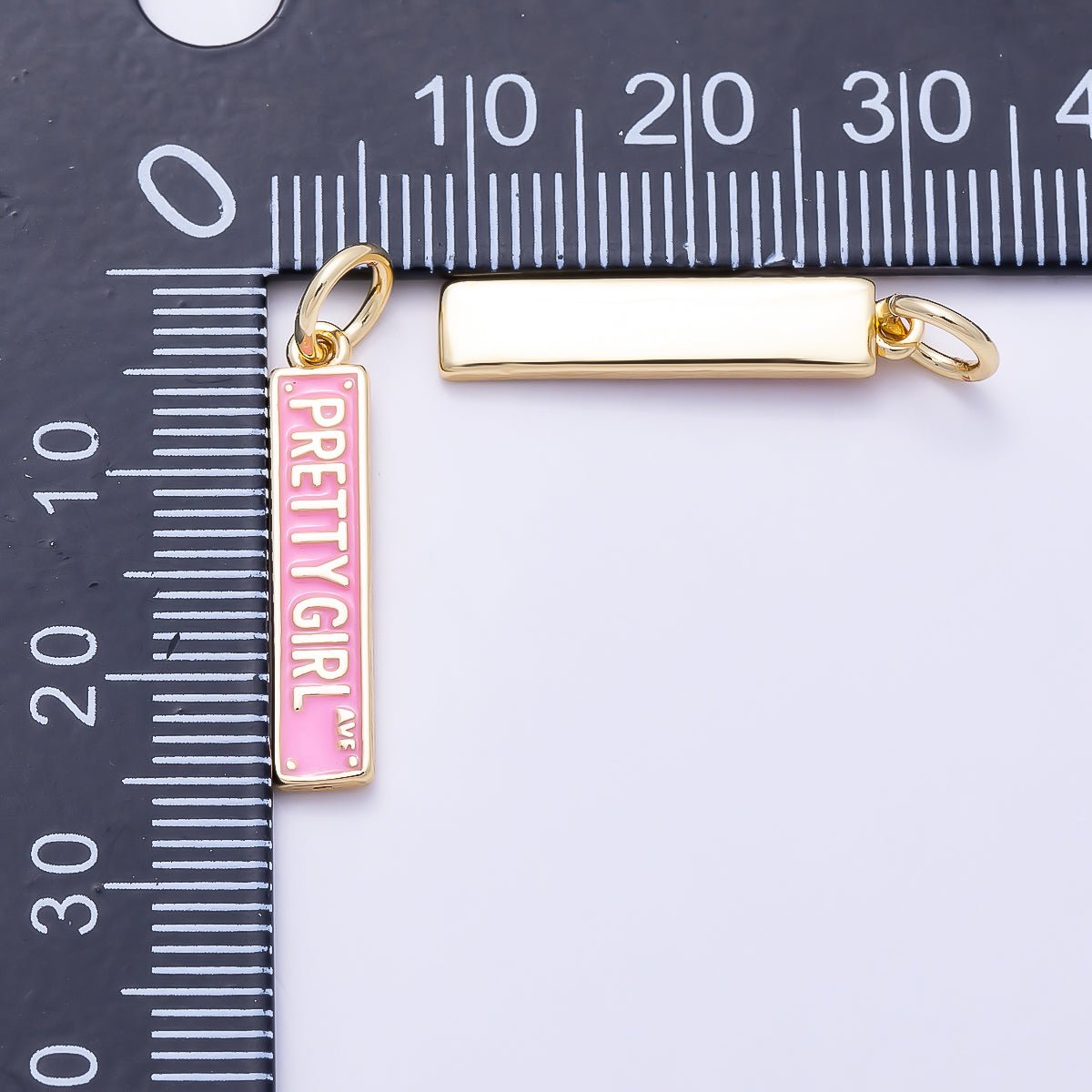 16K Gold Filled 22mm "Pretty Girl Ave" Pink Enamel Street Sign Charm | Charms-01505 - DLUXCA