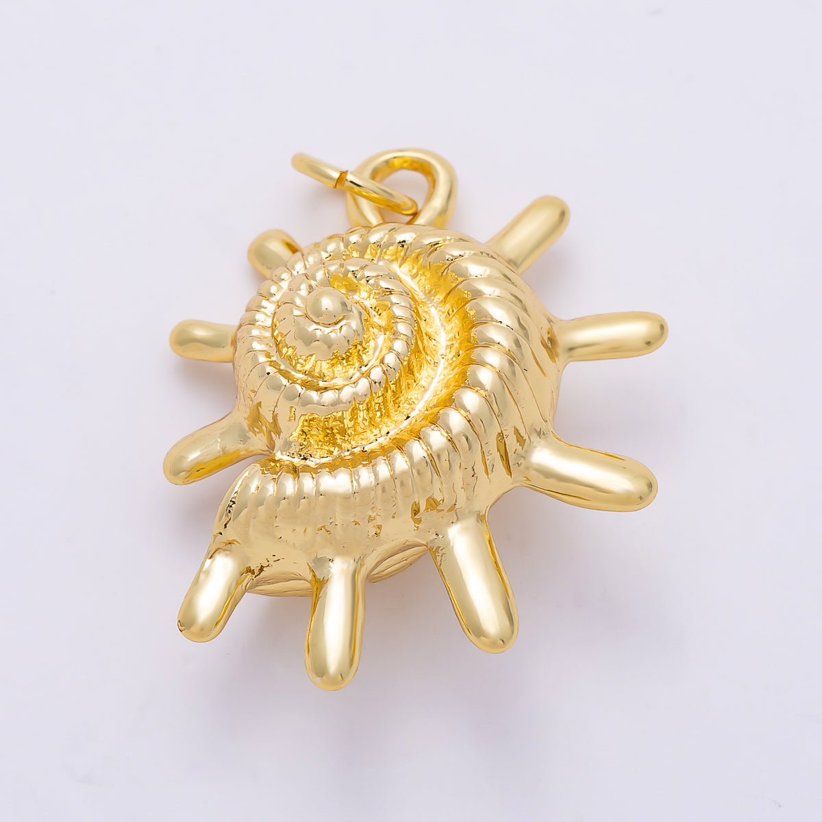 16K Gold Filled 22mm Ribbed Nautilus Seashell Sun Ray 3D Multidimensional Charm | Charms-01455 - DLUXCA