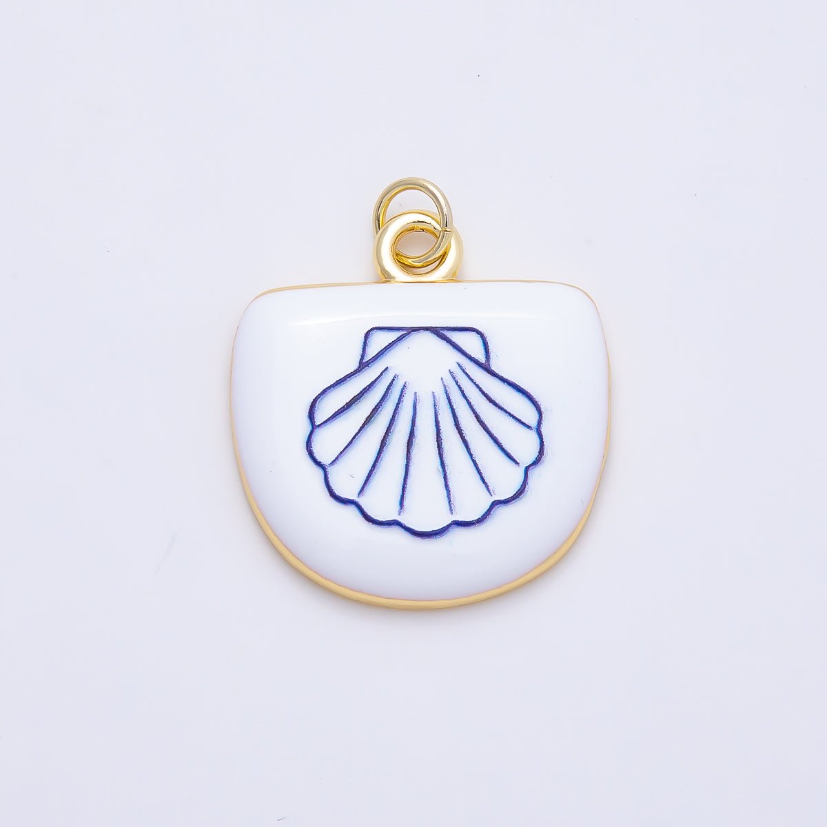 16K Gold Filled 22mm Sea Shell, Scallop, Starfish Blue White Enamel Charm | Charms-01244 ~ Charms-01246 - DLUXCA