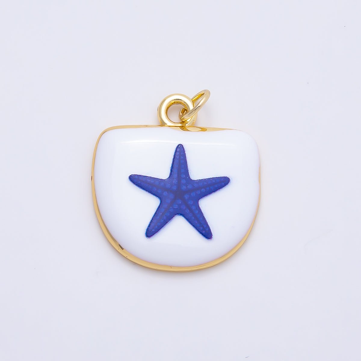 16K Gold Filled 22mm Sea Shell, Scallop, Starfish Blue White Enamel Charm | Charms-01244 ~ Charms-01246 - DLUXCA