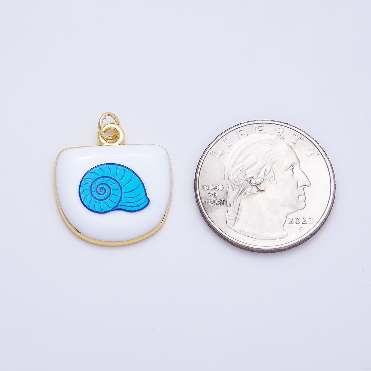 16K Gold Filled 22mm Sea Shell, Scallop, Starfish Blue White Enamel Charm | Charms-01244 ~ Charms-01246 - DLUXCA