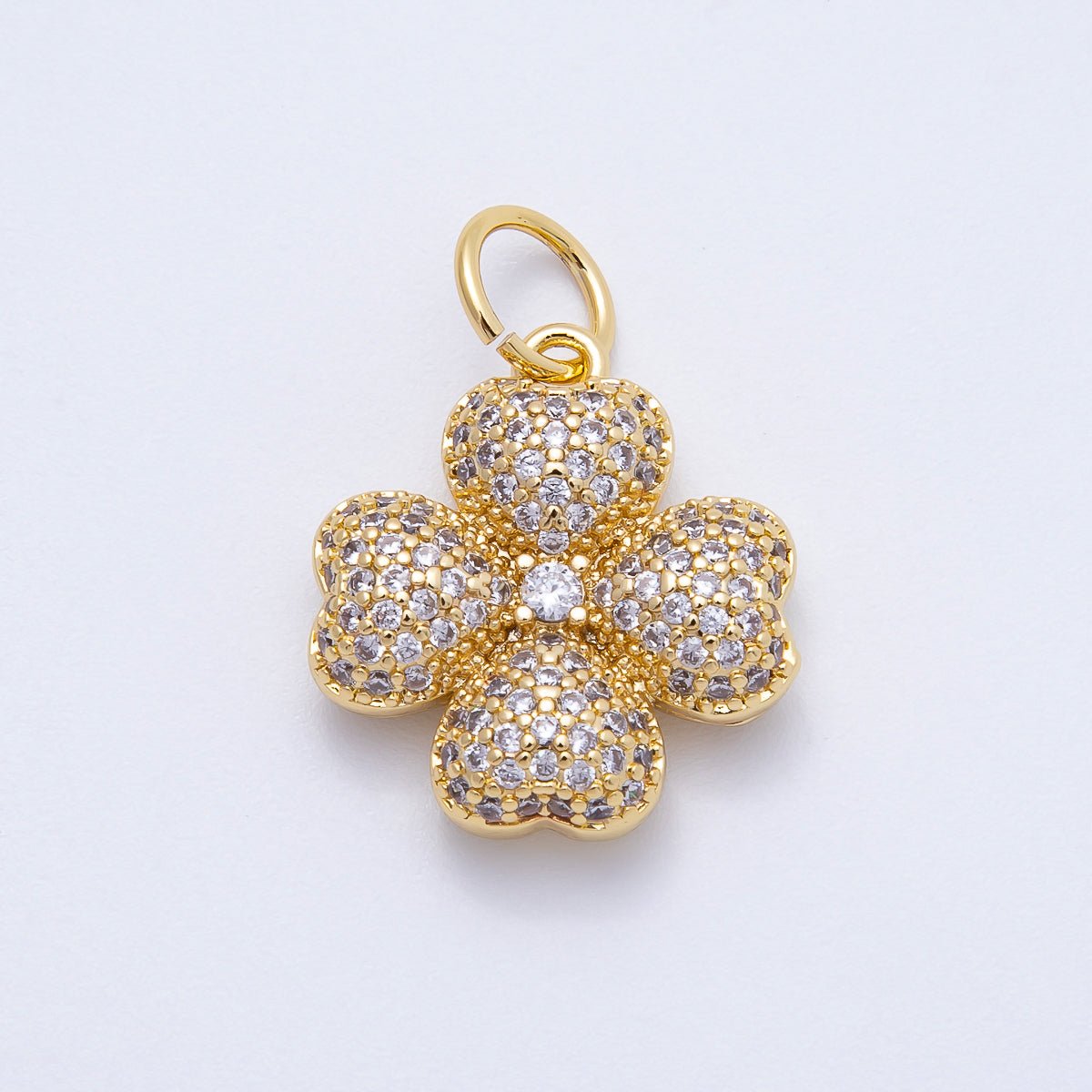 16K Gold Filled 22mm Turquoise and Clear Micro Paved CZ Leaf Clover Lucky Charm | Charms - 00661 - Charms - 00662 - DLUXCA
