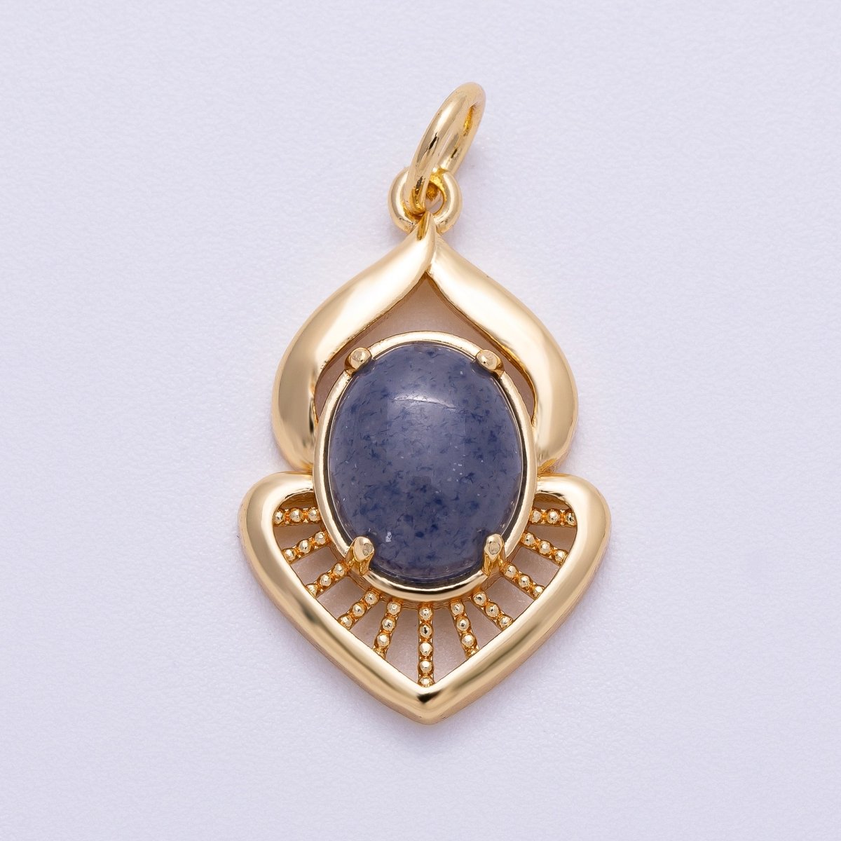 16K Gold Filled 23mm Blue Kyanite Cabochon Gemstone Curved Geometric Charm | Charms - 00612 - DLUXCA