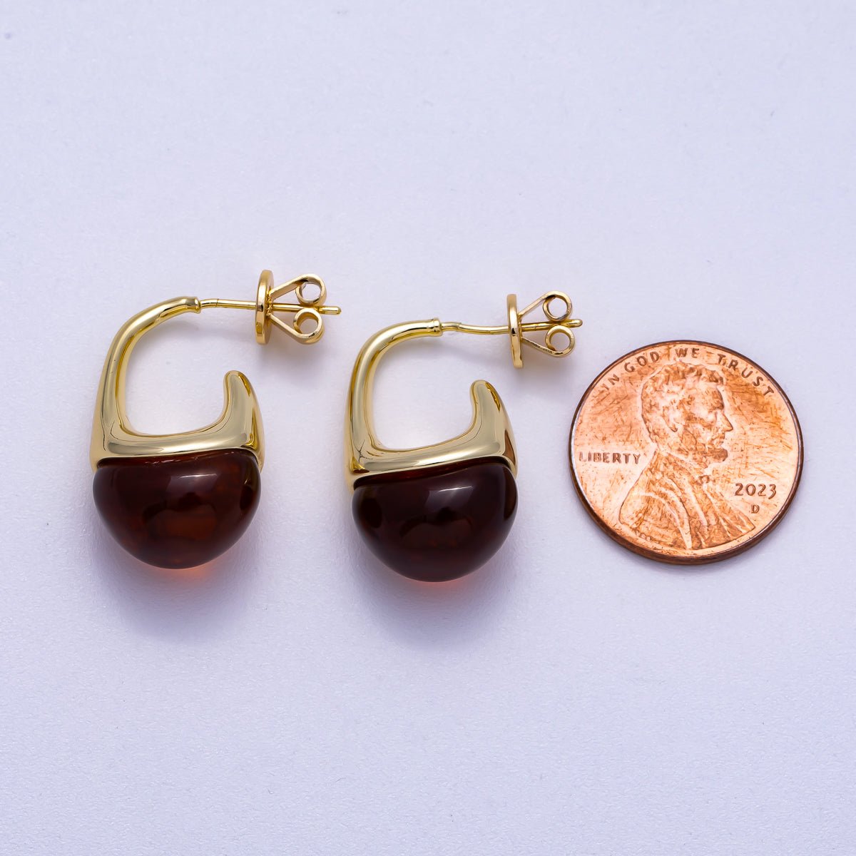 16K Gold Filled 23mm Brown & White Molten Acrylic Drop Stud Earrings | Earrings - 00359 - Earrings - 00360 - DLUXCA