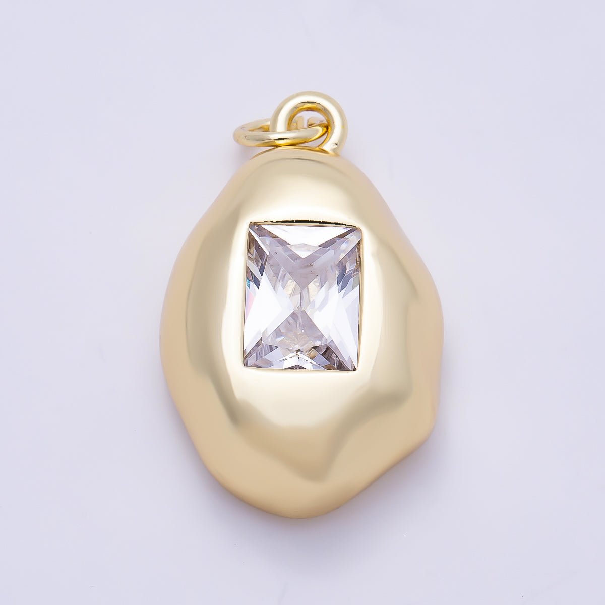 16K Gold Filled 23mm Clear CZ Baguette Geometric Molten Bezel Chubby Charm | Charms-01358 - DLUXCA