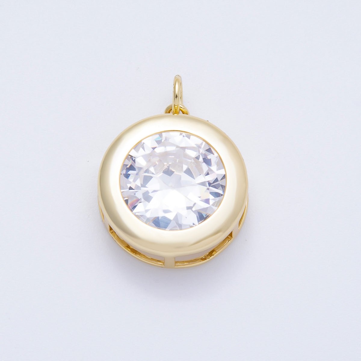 16K Gold Filled 23mm Clear CZ Solitaire Round Bezel Charm | Charms - 00658 - DLUXCA