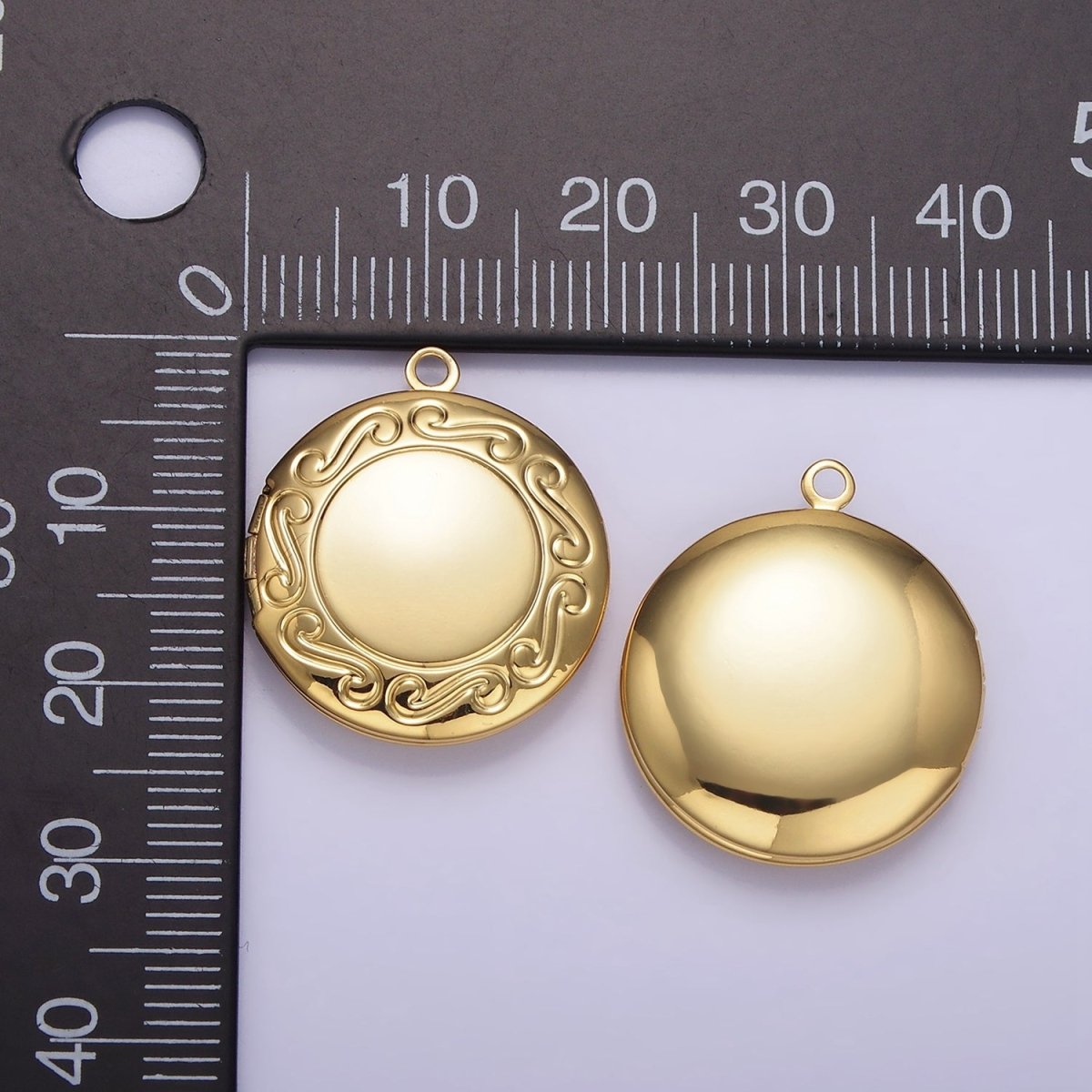 16K Gold Filled 23mm Curved Engraved Round Locket Charm | H269 - DLUXCA