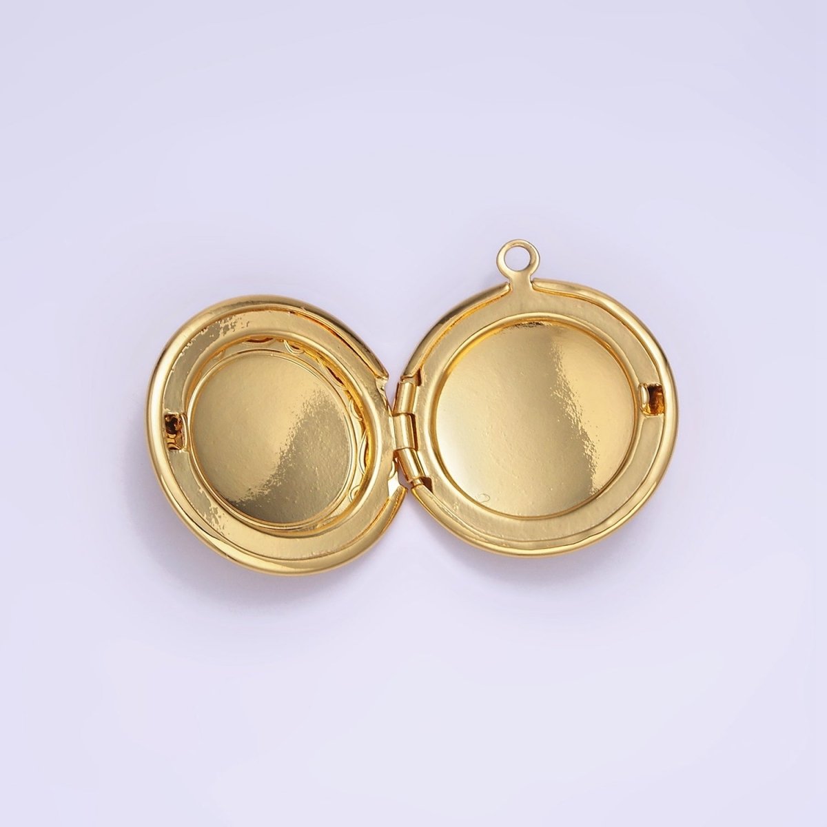 16K Gold Filled 23mm Curved Engraved Round Locket Charm | H269 - DLUXCA