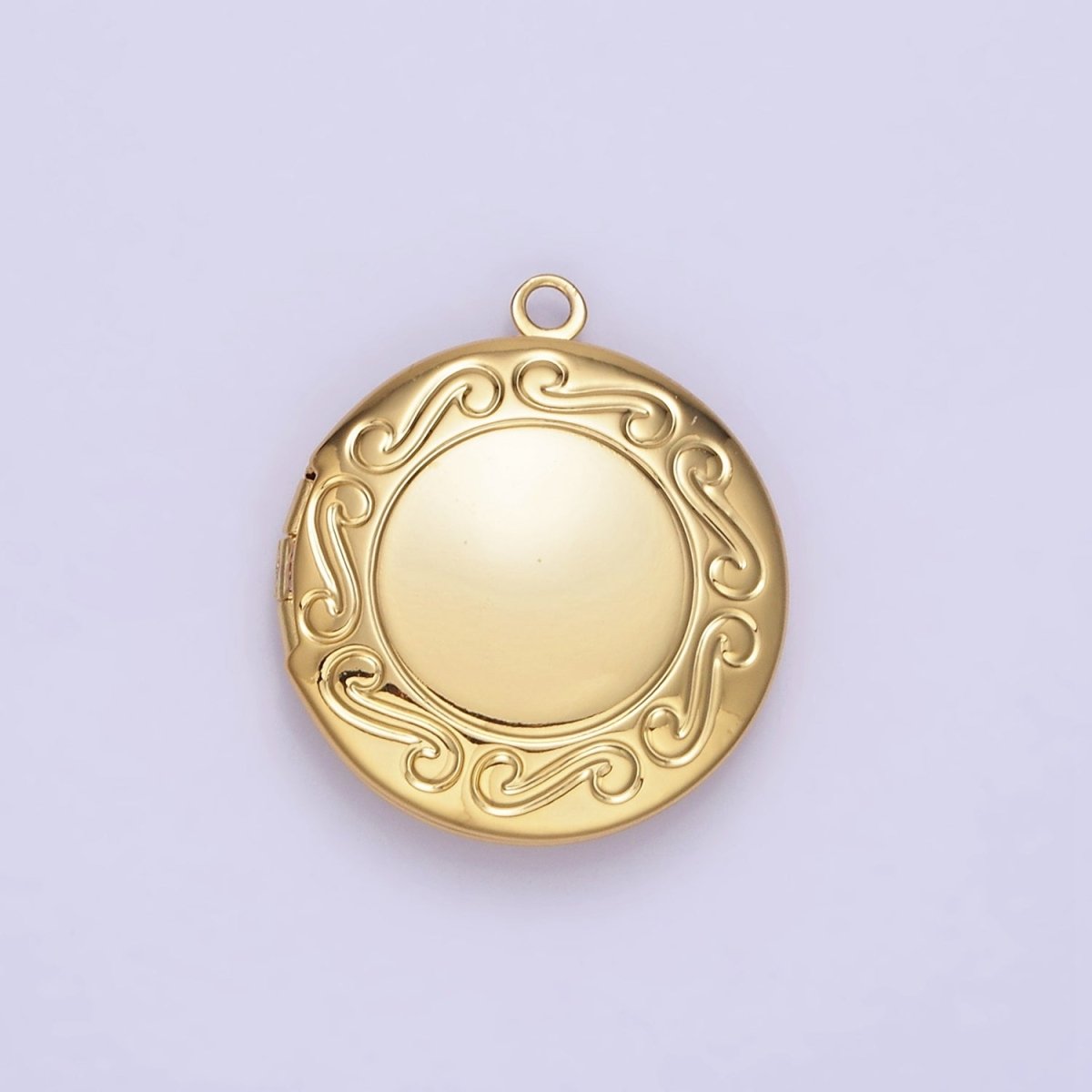 16K Gold Filled 23mm Curved Engraved Round Locket Charm | H269 - DLUXCA