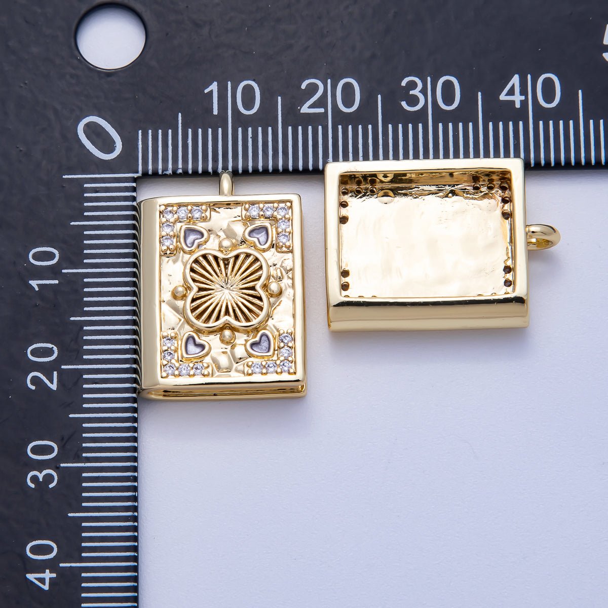 16K Gold Filled 23mm Micro Paved CZ Heart Magic Book Charm | Charms - 00572 - DLUXCA