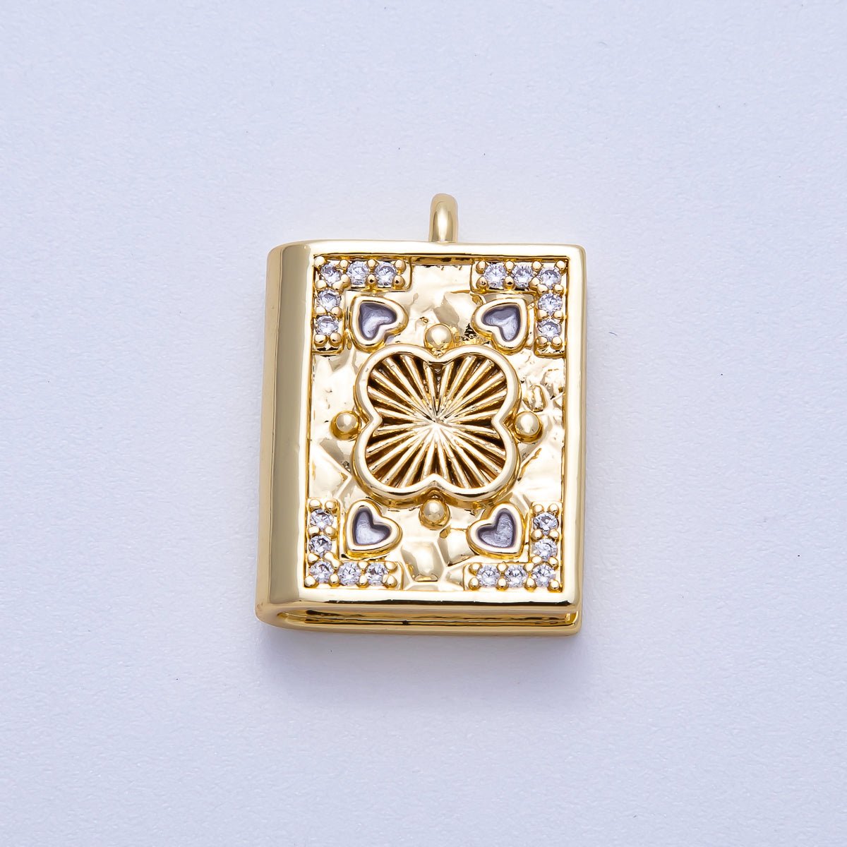16K Gold Filled 23mm Micro Paved CZ Heart Magic Book Charm | Charms - 00572 - DLUXCA