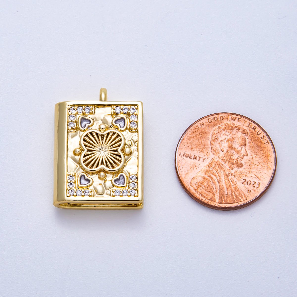 16K Gold Filled 23mm Micro Paved CZ Heart Magic Book Charm | Charms - 00572 - DLUXCA