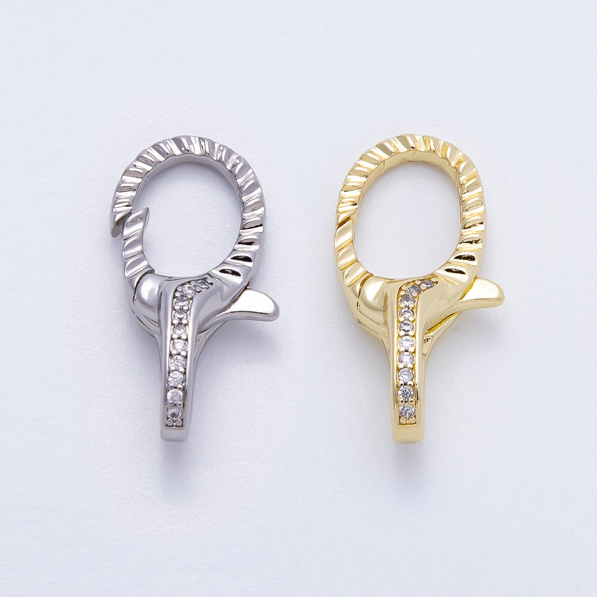 16K Gold Filled 23mm Micro Paved CZ Textured Lobster Claw Clasps in Silver & Gold | Findings - 00160 Findings - 00163 - DLUXCA
