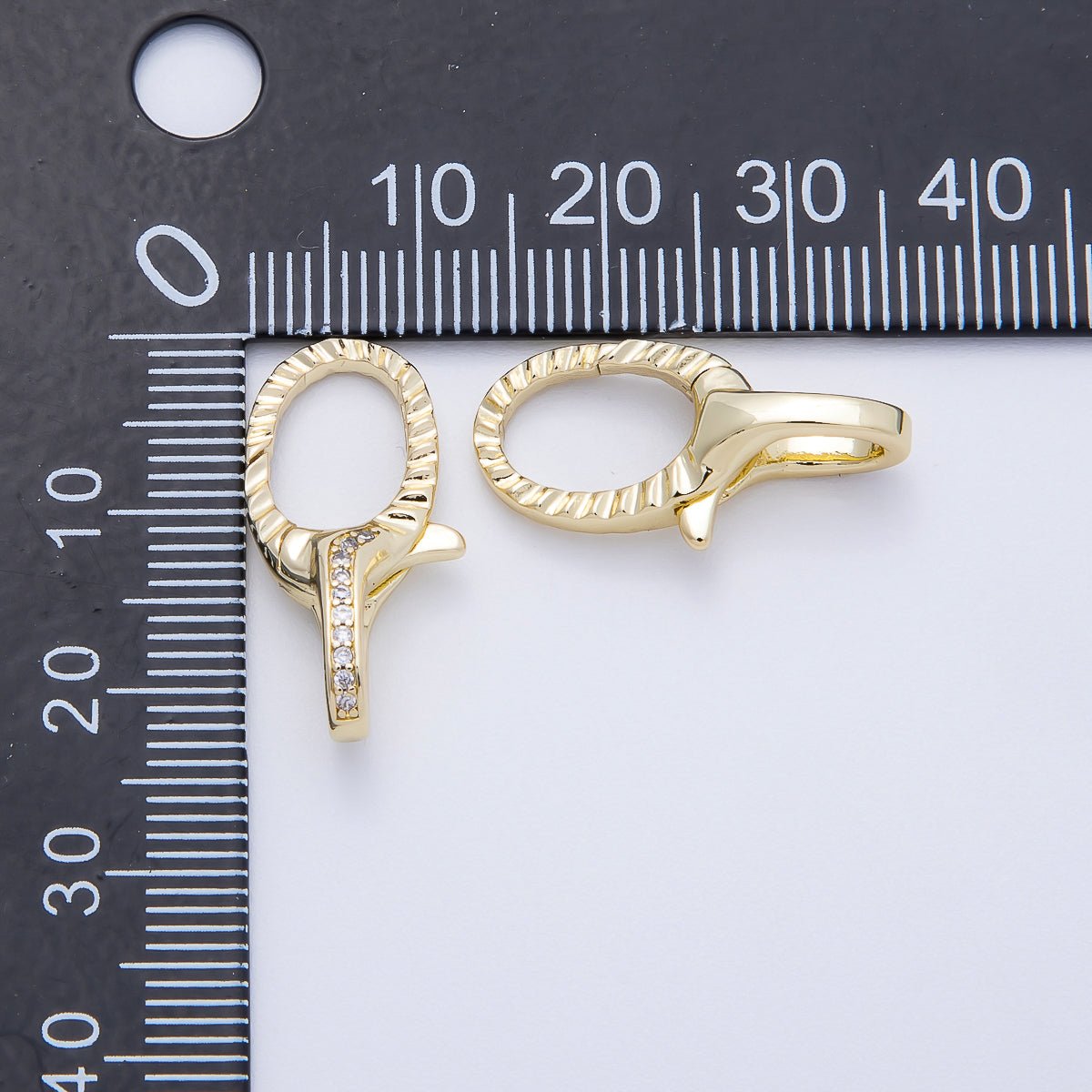 16K Gold Filled 23mm Micro Paved CZ Textured Lobster Claw Clasps in Silver & Gold | Findings - 00160 Findings - 00163 - DLUXCA