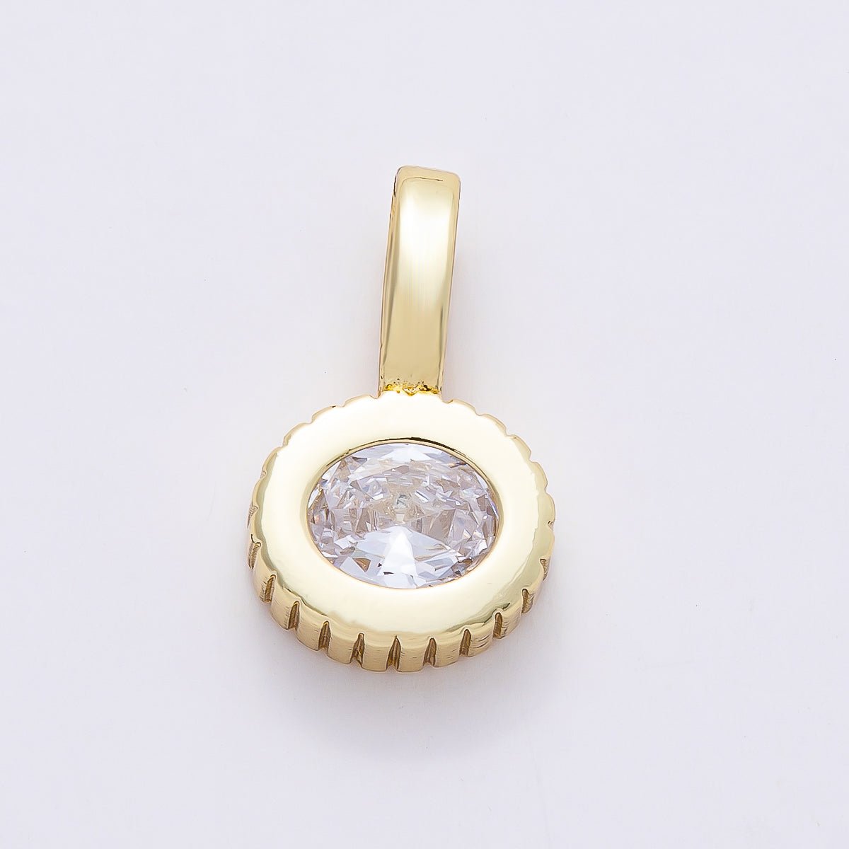 16K Gold Filled 24.5mm Clear CZ Ribbed Round Solitaire Pendant | Charms - 00815 - DLUXCA