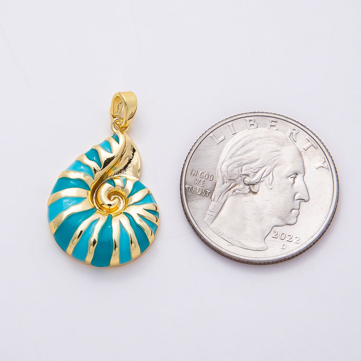 16K Gold Filled 24mm Blue Enamel Conch Shell Ocean Pendant | Charms - 00770 - DLUXCA