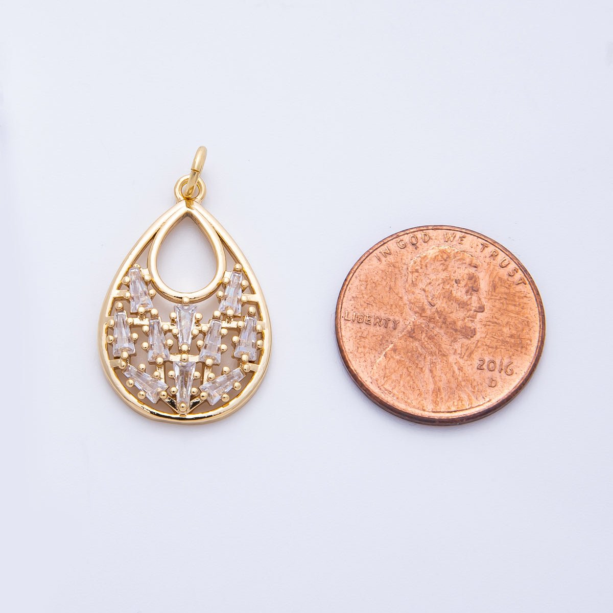 16K Gold Filled 24mm Clear Baguette CZ Open Oval Charm | Charms - 00390 - DLUXCA