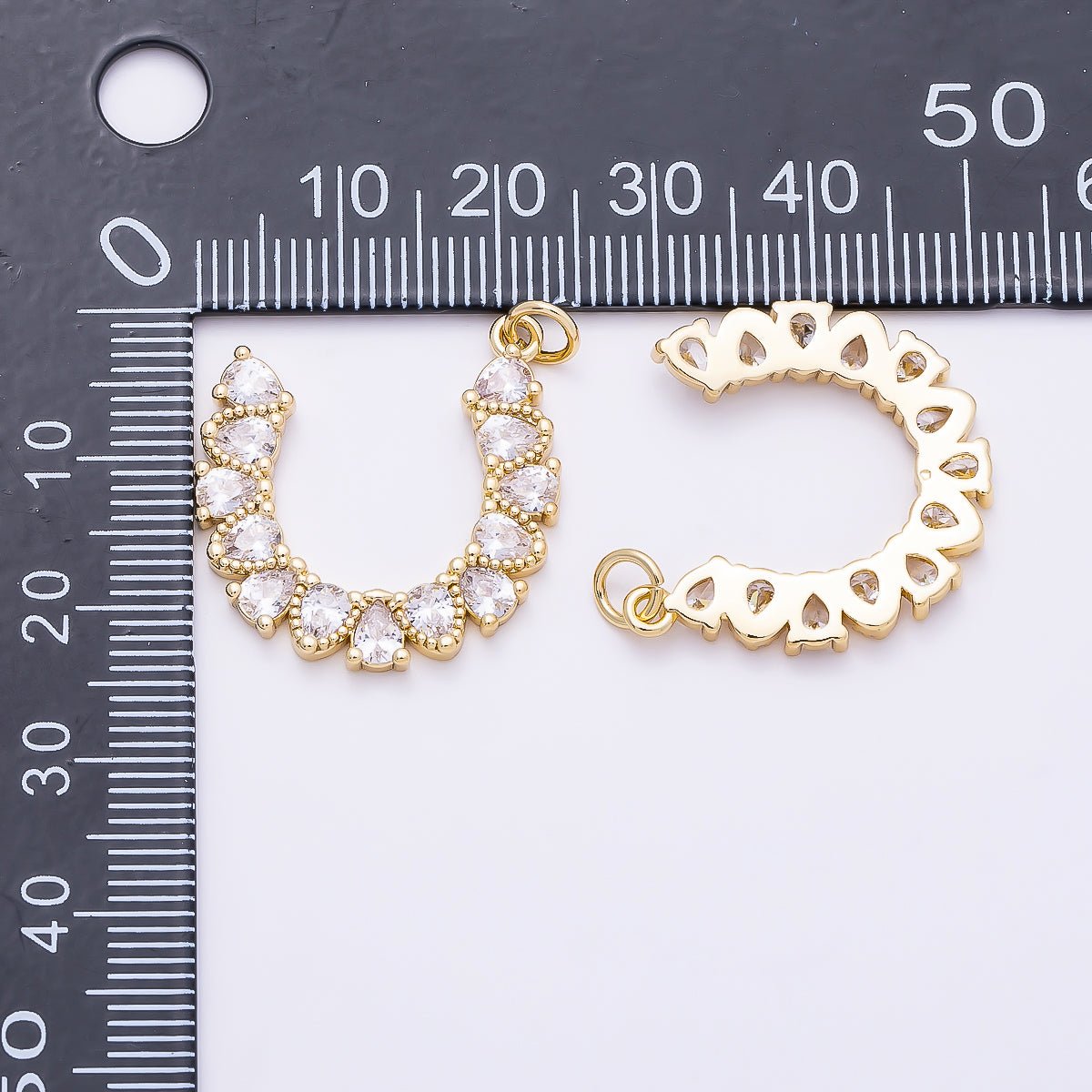 16K Gold Filled 24mm Clear CZ Teardrop Horseshoe Charm | Charms-01350 - DLUXCA