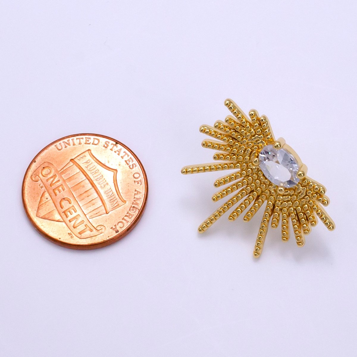 16K Gold Filled 24mm Clear Oval CZ Geometric Sunburst Drop Stud Earrings | Clearance - DLUXCA
