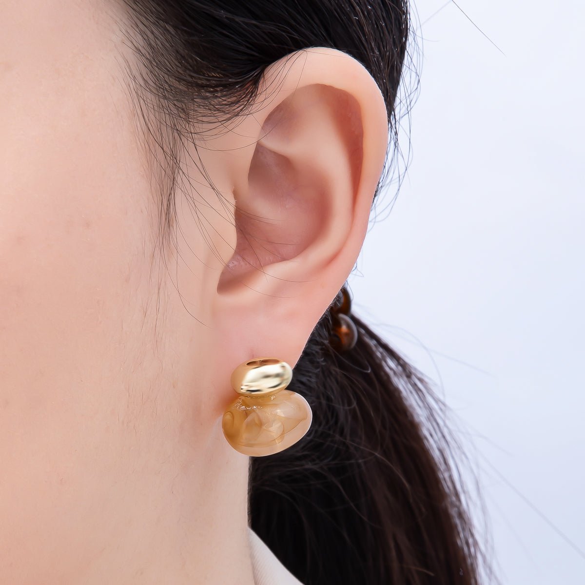 16K Gold Filled 24mm Green, Brown, White Resin Oval Drop Stud Earrings | Earrings - 00370 ~ Earrings - 00373 - DLUXCA