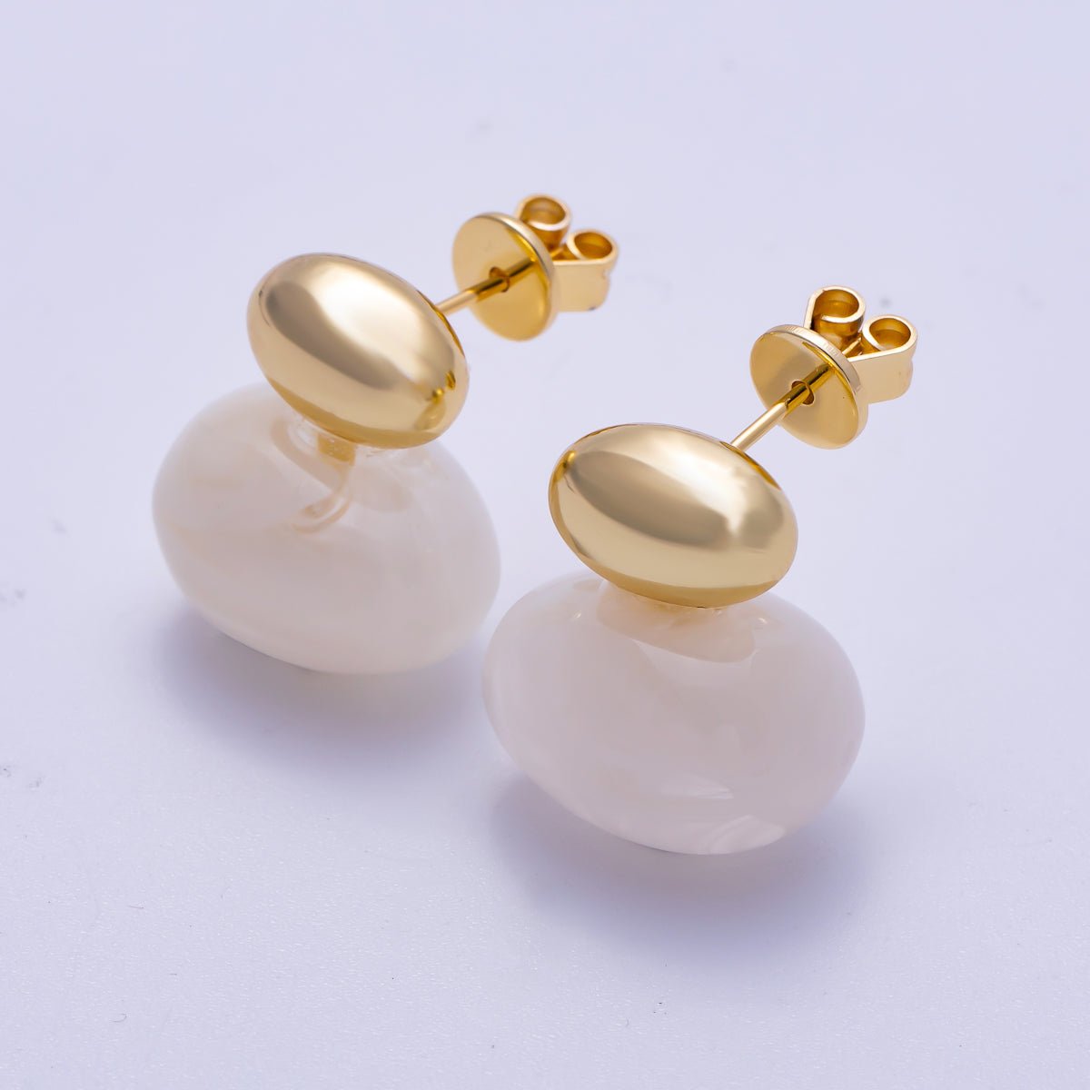 16K Gold Filled 24mm Green, Brown, White Resin Oval Drop Stud Earrings | Earrings - 00370 ~ Earrings - 00373 - DLUXCA