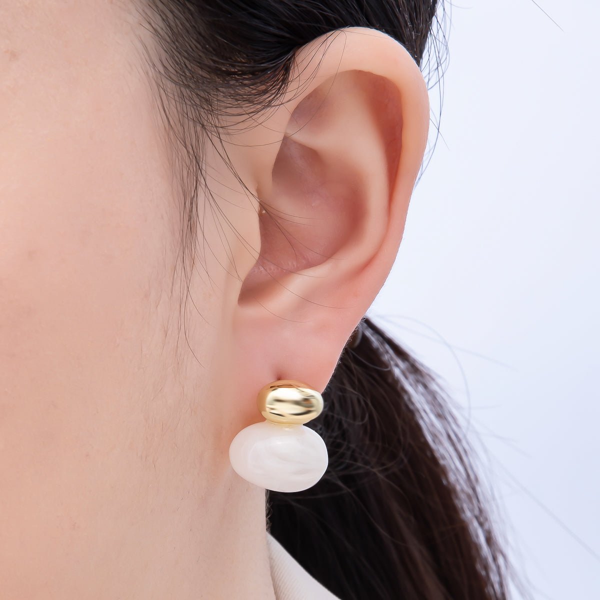 16K Gold Filled 24mm Green, Brown, White Resin Oval Drop Stud Earrings | Earrings - 00370 ~ Earrings - 00373 - DLUXCA