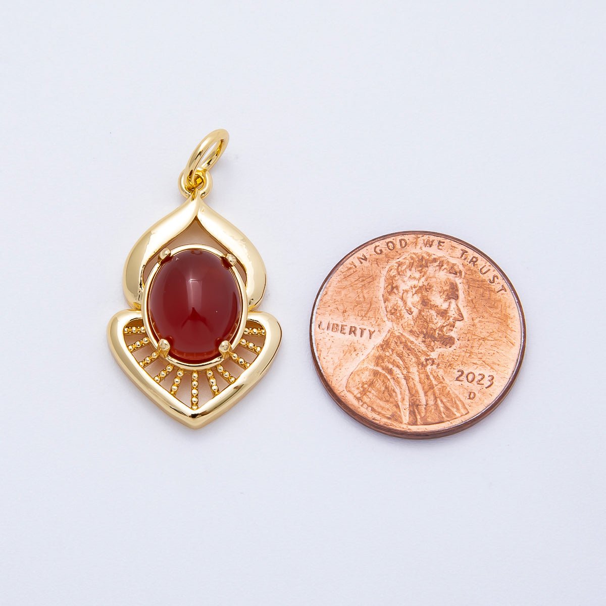 16K Gold Filled 24mm Moonstone, Red Agate Cabochon Gemstone Curved Geometric Charm | Charms - 00697 - Charms - 00698 - DLUXCA