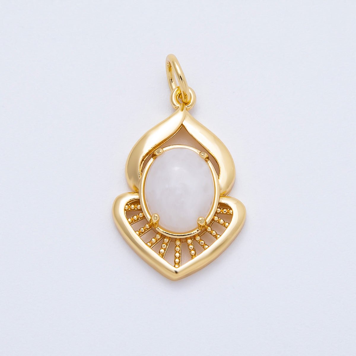 16K Gold Filled 24mm Moonstone, Red Agate Cabochon Gemstone Curved Geometric Charm | Charms - 00697 - Charms - 00698 - DLUXCA