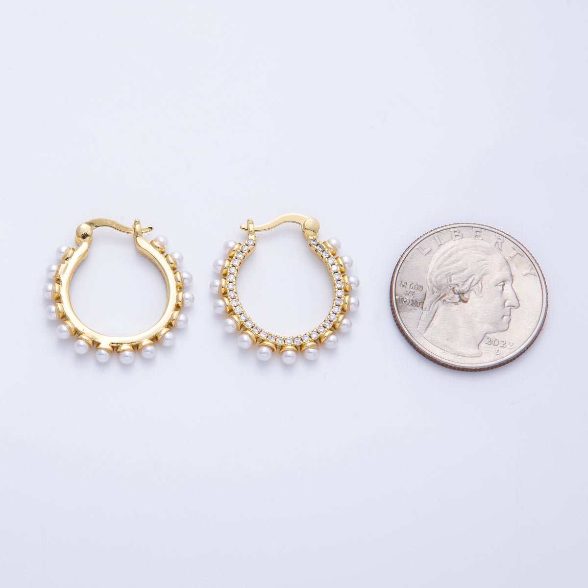 16K Gold Filled 24mm Shell Pearl Micro Paved CZ Latch Hoop | EARRINGS - 00221 - DLUXCA