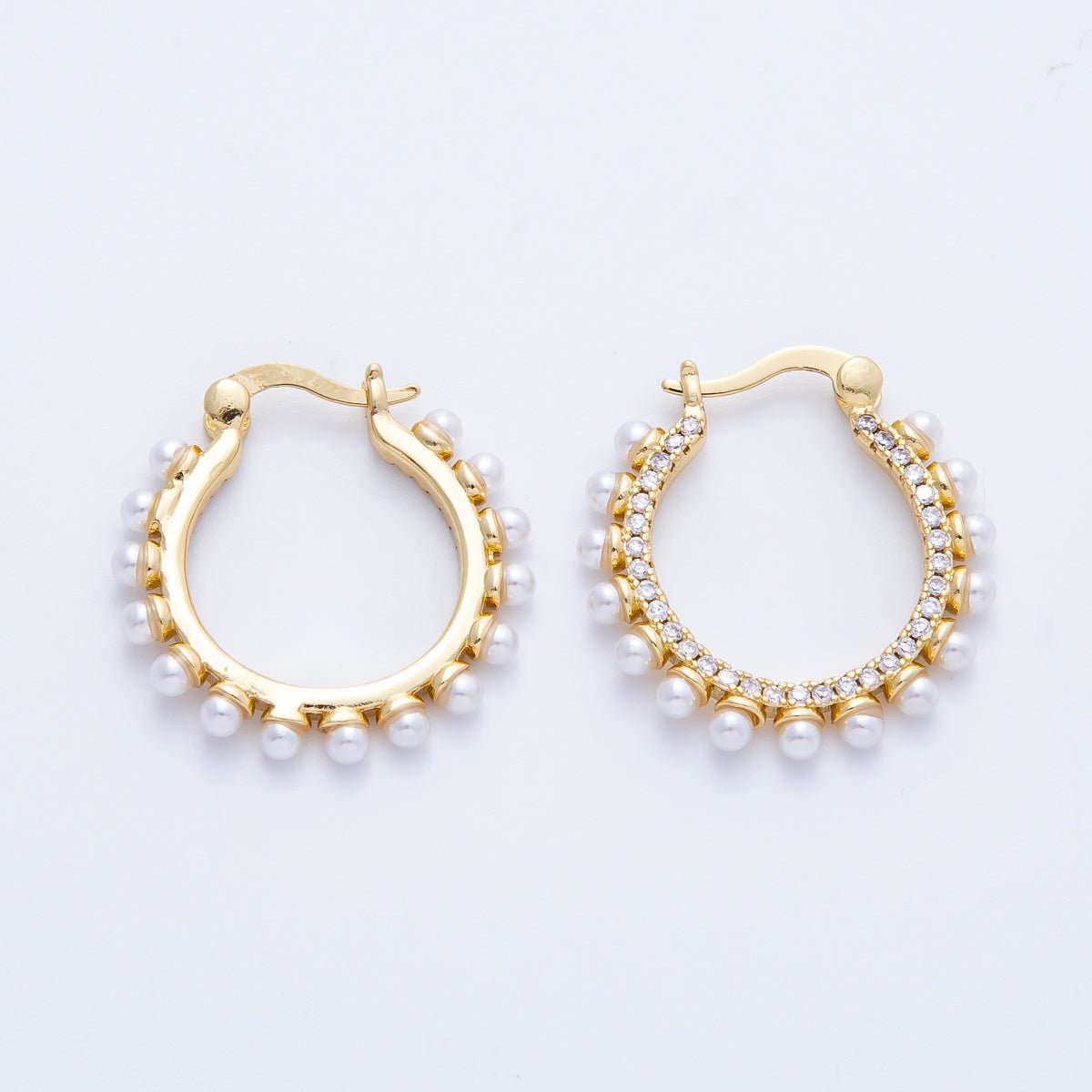 16K Gold Filled 24mm Shell Pearl Micro Paved CZ Latch Hoop | EARRINGS - 00221 - DLUXCA