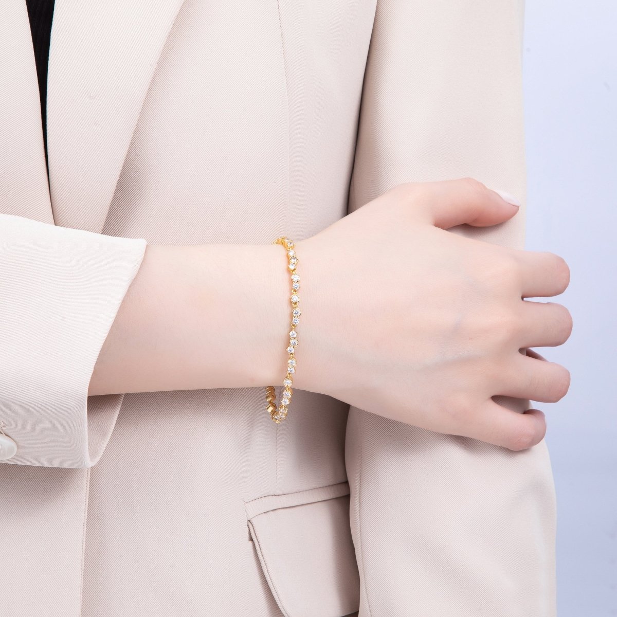 16K Gold Filled 2.5mm 5mm Clear CZ Round Bezel Tennis Chain 7 Inch Adjustable Bracelet | WA - 04271 - DLUXCA