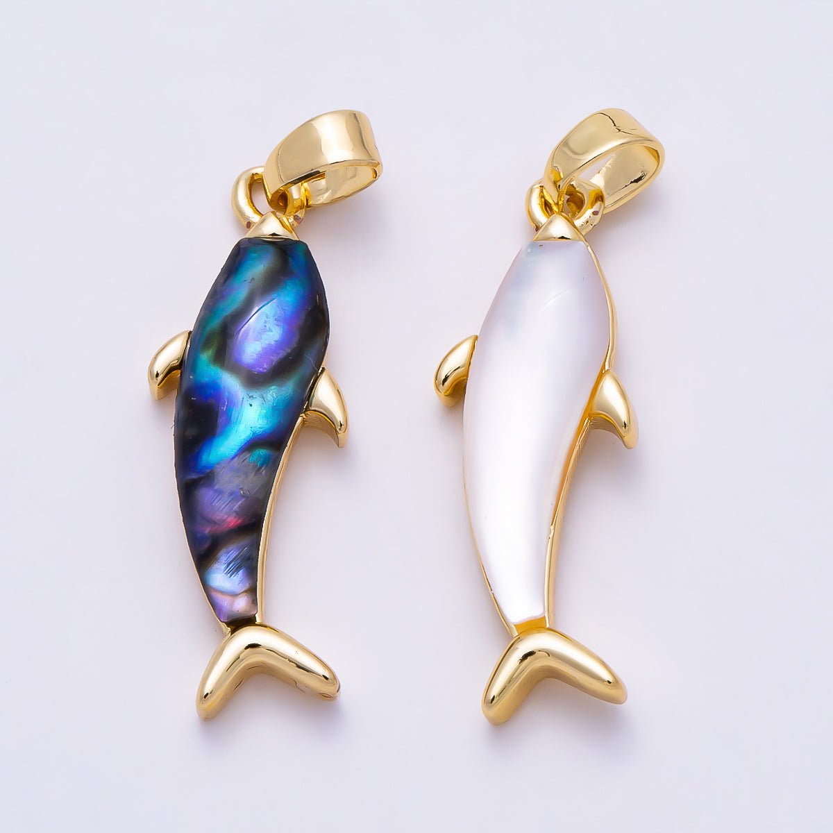 16K Gold Filled 25mm Abalone and White Shell Pearl Dolphin Ocean Beach Pendant | Charms-01981 - Charms-01982 - DLUXCA
