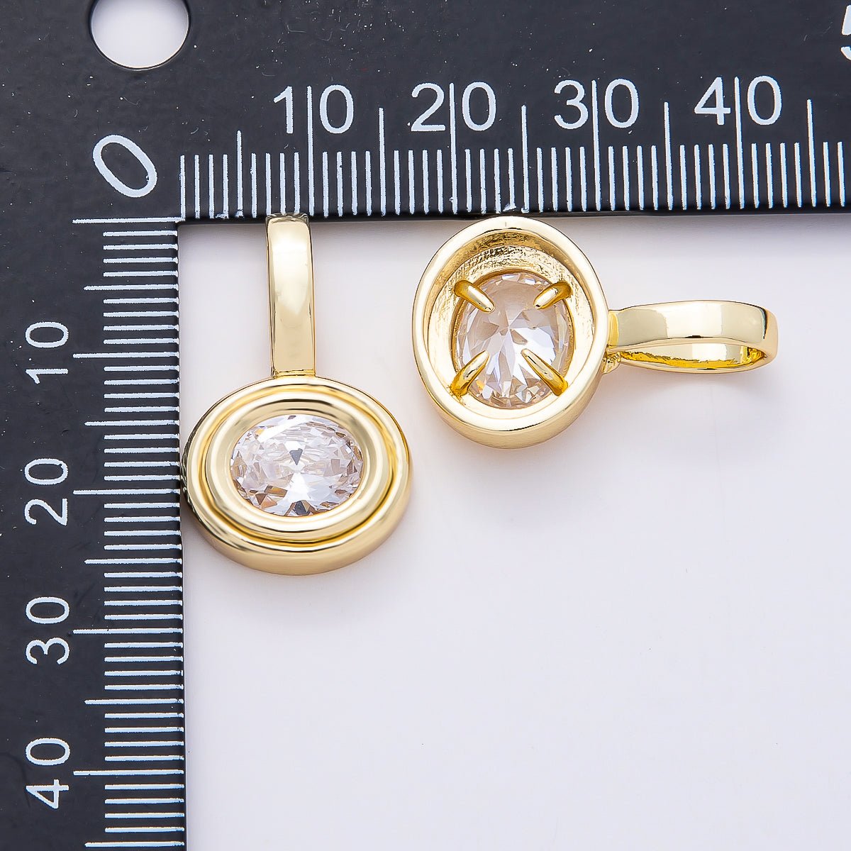 16K Gold Filled 25mm Clear CZ Round Bezel Solitaire Pendant | Charms - 00813 - DLUXCA