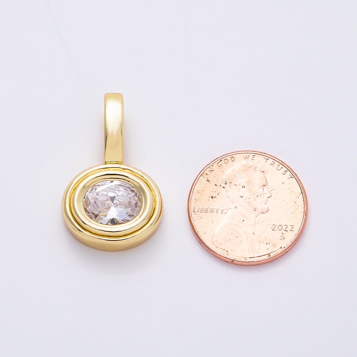 16K Gold Filled 25mm Clear CZ Round Bezel Solitaire Pendant | Charms - 00813 - DLUXCA