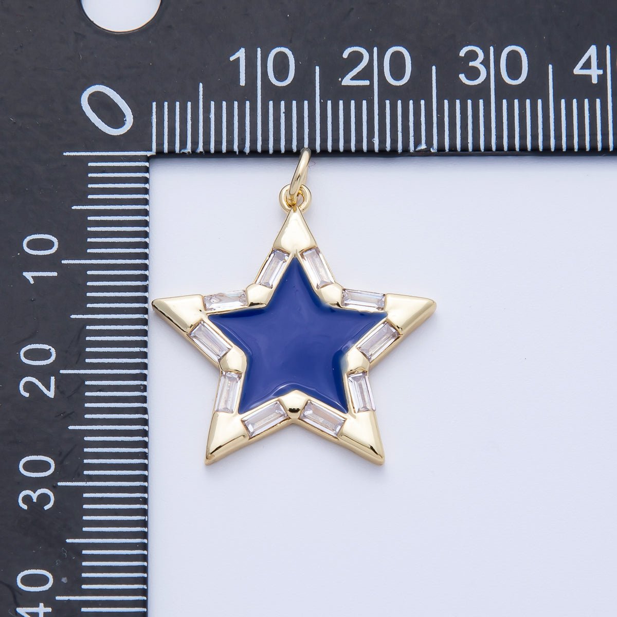 16K Gold Filled 25mm Enamel Baguette CZ Celestial Star Charm | M325 - M335 Charms - 00325 - DLUXCA