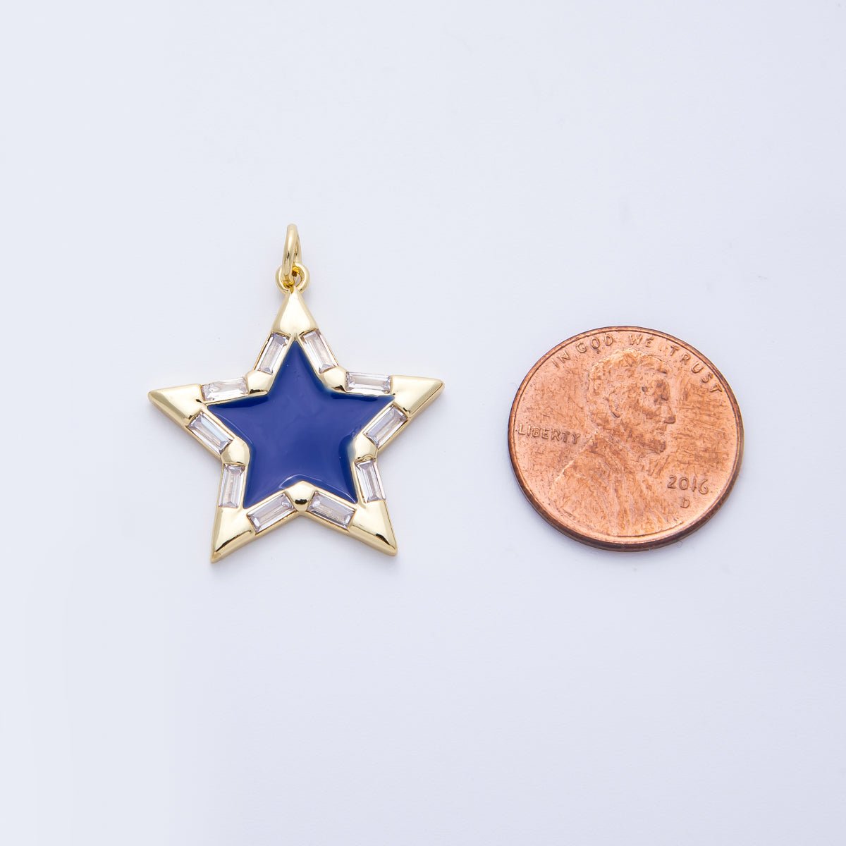 16K Gold Filled 25mm Enamel Baguette CZ Celestial Star Charm | M325 - M335 Charms - 00325 - DLUXCA
