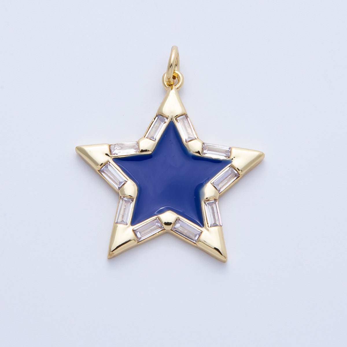 16K Gold Filled 25mm Enamel Baguette CZ Celestial Star Charm | M325 - M335 Charms - 00325 - DLUXCA