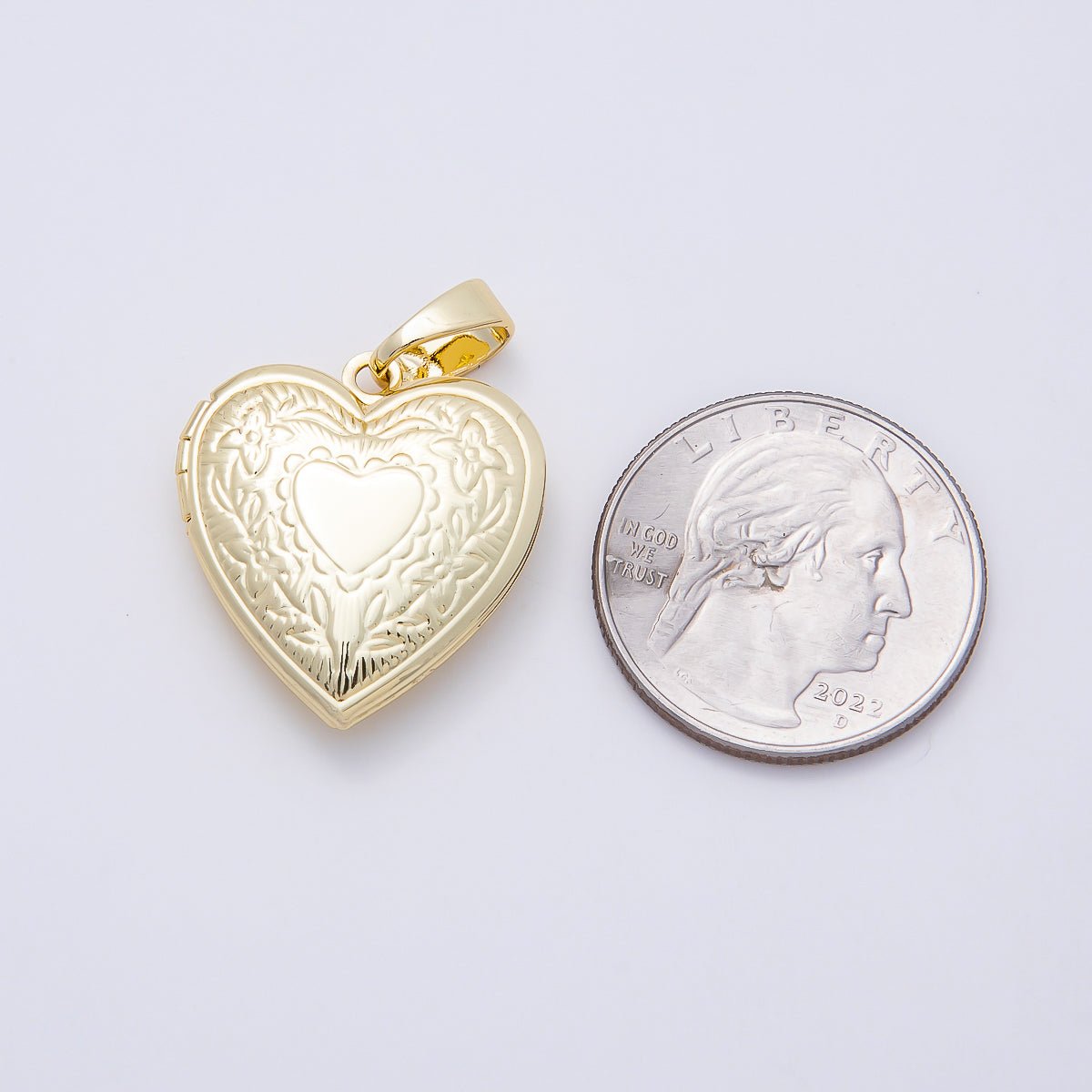 16K Gold Filled 25mm Engraved Heart Locket Pendant | Charms-01097 - DLUXCA