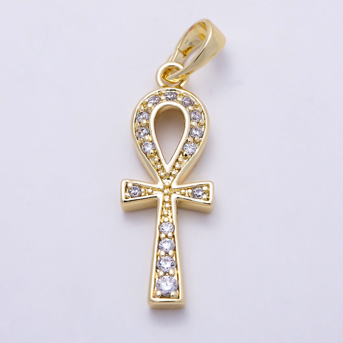 16K Gold Filled 25mm Micro Paved CZ Ankh Cross Religious Pendant | Charms-01393 - DLUXCA