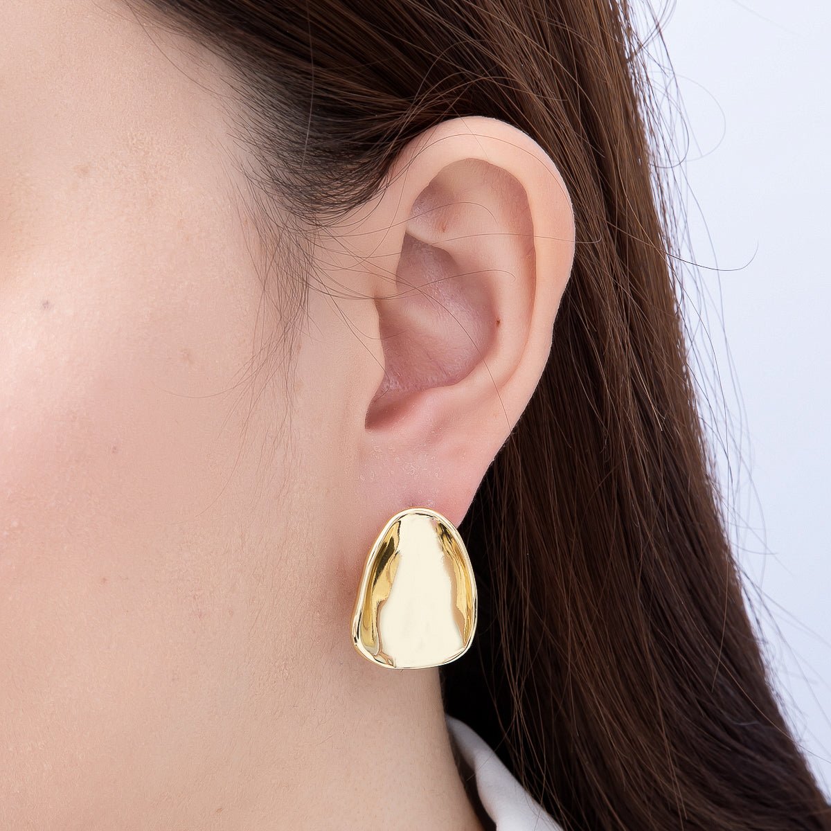 16K Gold Filled 25mm Oval Concave Dome Minimalist Geometric Stud | Earrings-00801 - DLUXCA