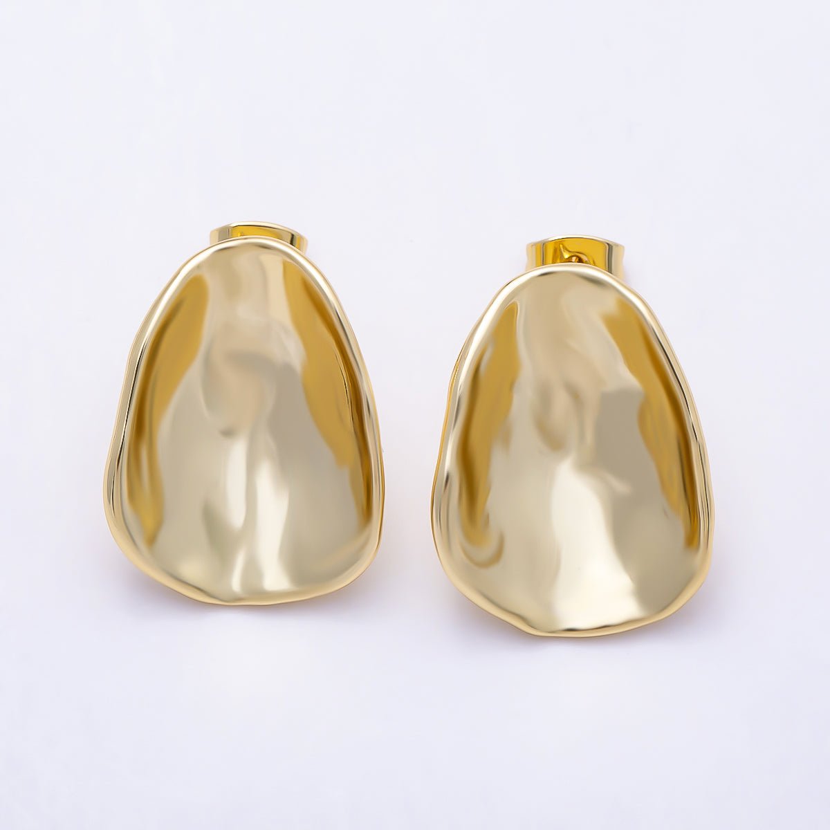 16K Gold Filled 25mm Oval Concave Dome Minimalist Geometric Stud | Earrings-00801 - DLUXCA