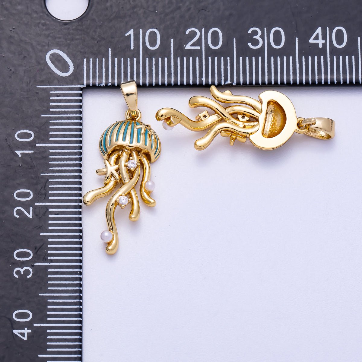 16K Gold Filled 25mm Shell Pearl Clear CZ Jellyfish Animal Charm | Charms - 00596 - DLUXCA