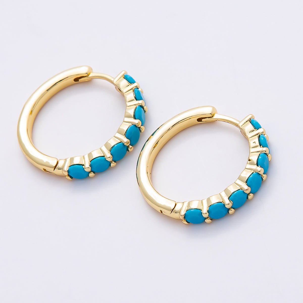 16K Gold Filled 25mm Turquoise Gemstone Hoop Earrings | Earrings - 00379 - DLUXCA
