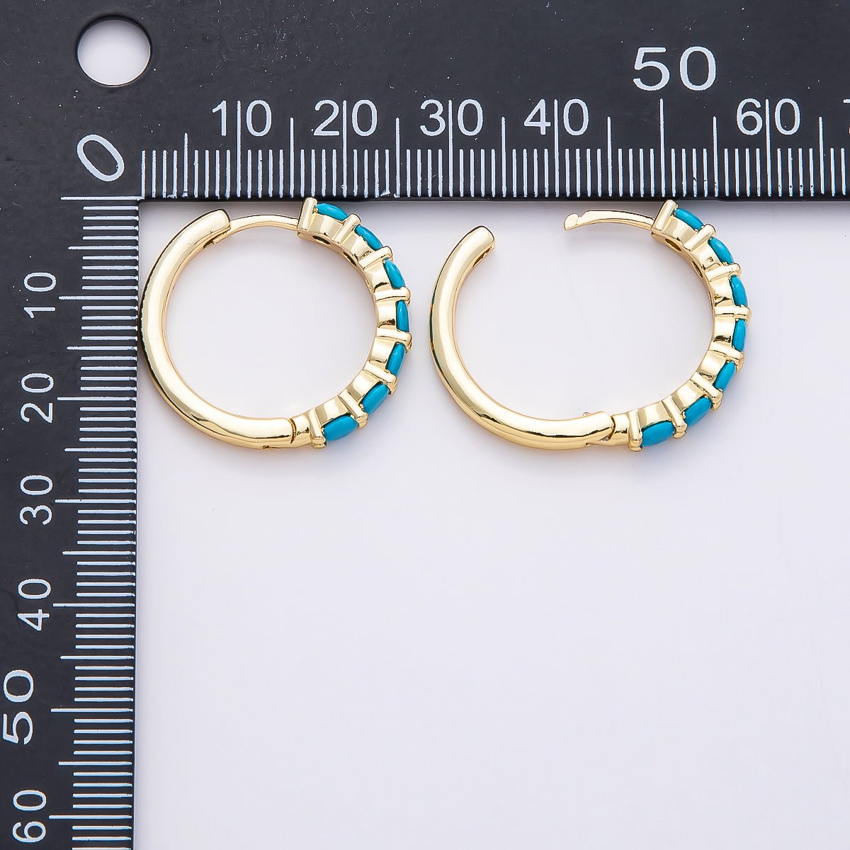 16K Gold Filled 25mm Turquoise Gemstone Hoop Earrings | Earrings - 00379 - DLUXCA