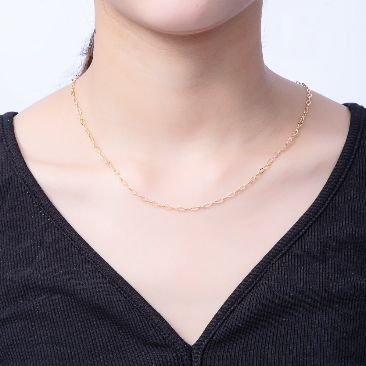 16K Gold Filled 2.5mm x 4.8mm Minimalist Paperclip Chain 18 Inch, 19.5 Inch Necklace w. Extender | WA - 4066 WA - 4067 - DLUXCA