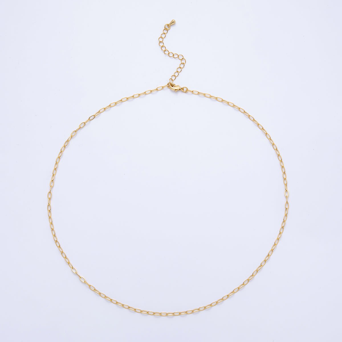 16K Gold Filled 2.5mm x 4.8mm Minimalist Paperclip Chain 18 Inch, 19.5 Inch Necklace w. Extender | WA - 4066 WA - 4067 - DLUXCA