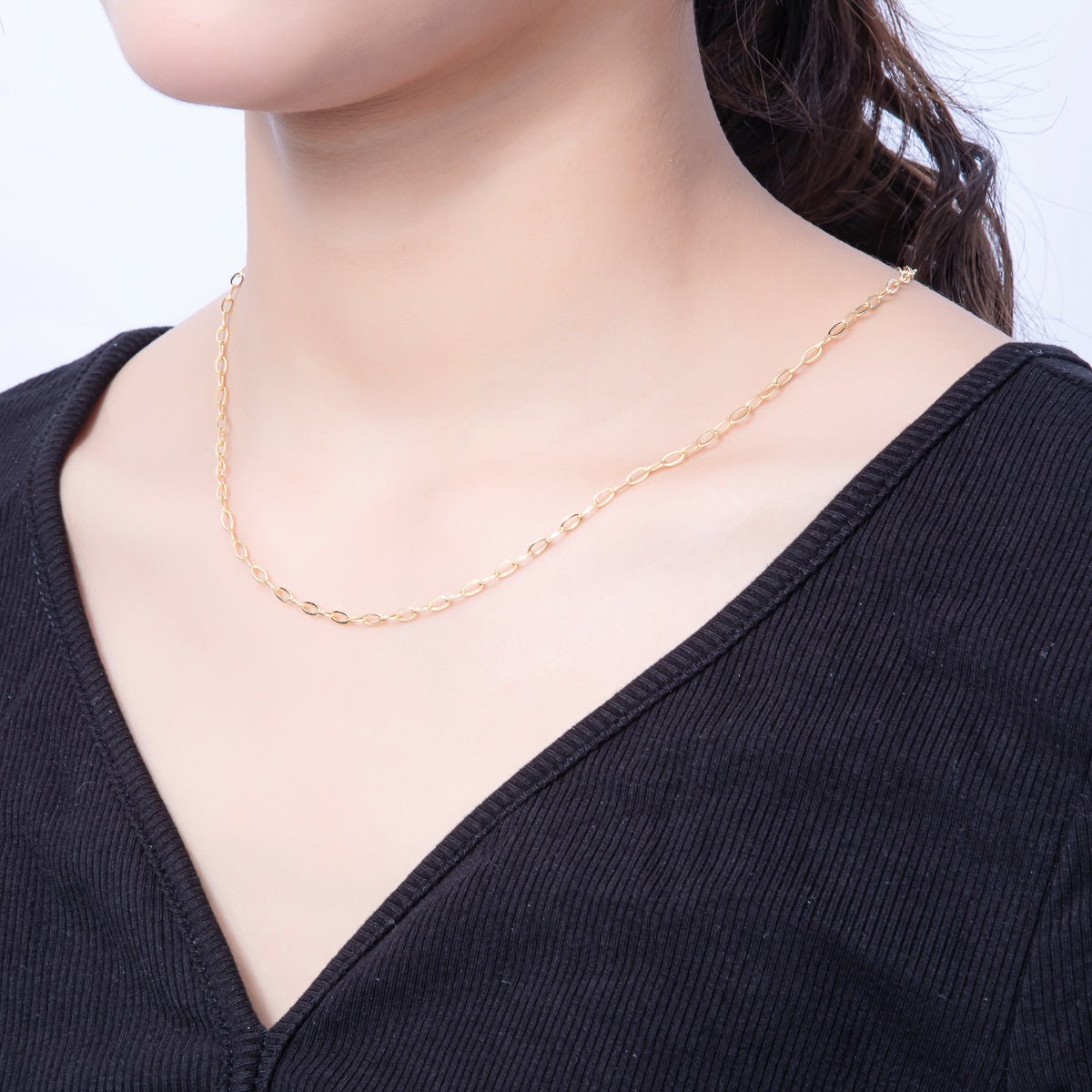 16K Gold Filled 2.5mm x 4.8mm Minimalist Paperclip Chain 18 Inch, 19.5 Inch Necklace w. Extender | WA - 4066 WA - 4067 - DLUXCA