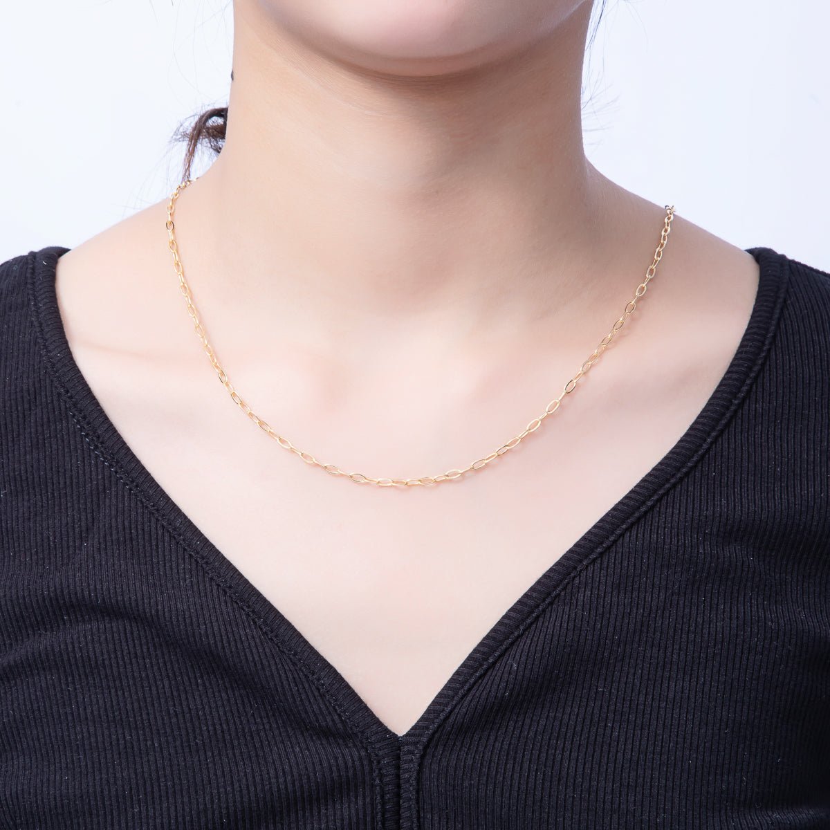 16K Gold Filled 2.5mm x 4.8mm Minimalist Paperclip Chain 18 Inch, 19.5 Inch Necklace w. Extender | WA - 4066 WA - 4067 - DLUXCA