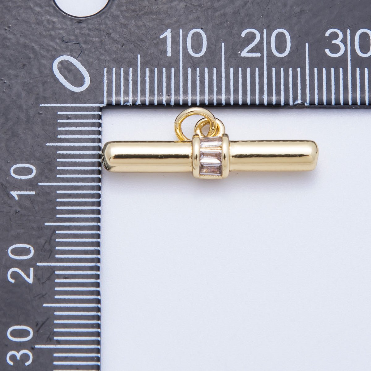 16K Gold Filled 26mm Clear Baguette CZ Tube Bar Charm | Findings - 00045 - DLUXCA