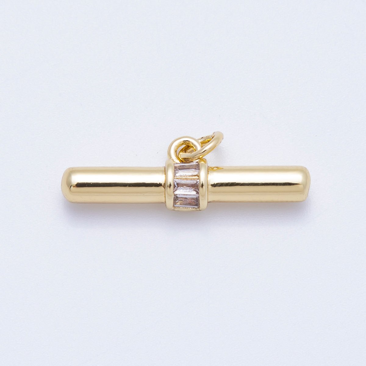 16K Gold Filled 26mm Clear Baguette CZ Tube Bar Charm | Findings - 00045 - DLUXCA